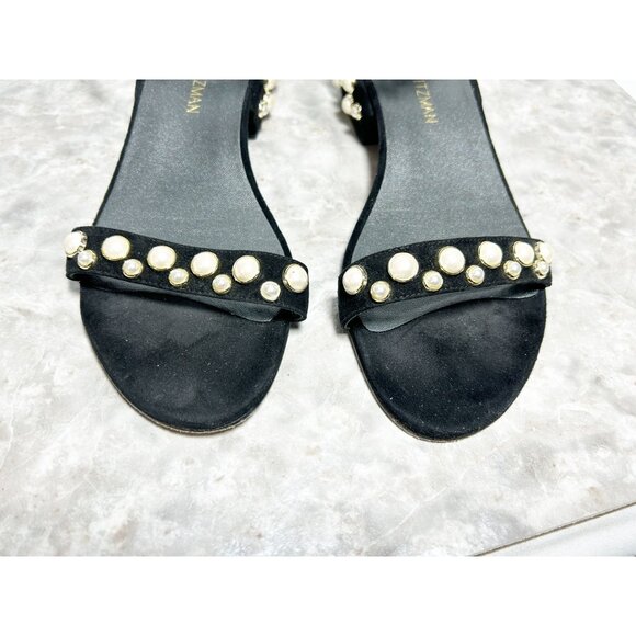 Stuart Weitzman Allpearls Suede Block Heel Sandal in Black - Sz 9 - Picture 6 of 10